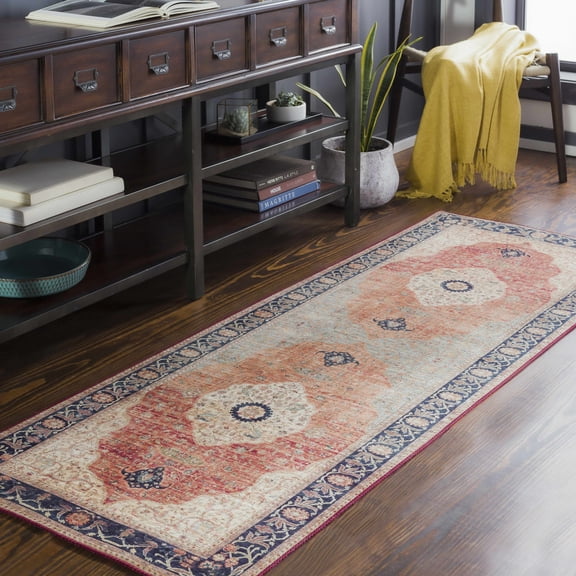 Hauteloom Camperdown Hallway, Kitchen Runner Rug - Traditional - Navy, Light Blue, Burnt Orange - 2'7" x 7'7"