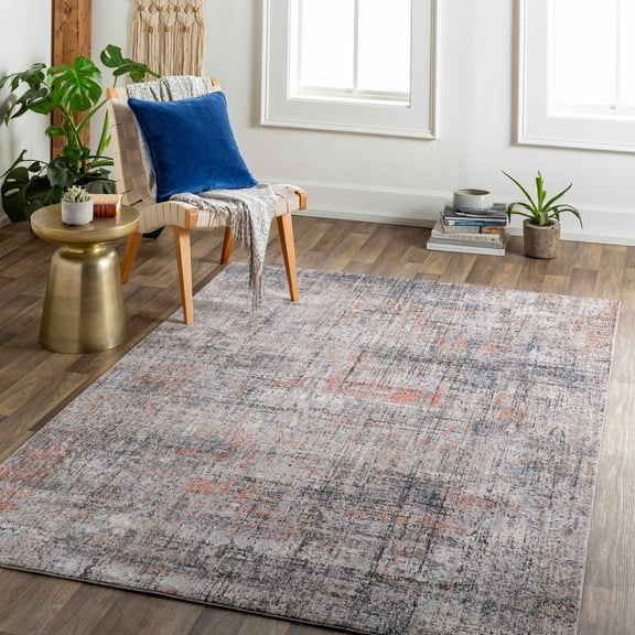 Hauteloom Candiac Living Room, Bedroom Area Rug - Contemporary - Burnt Orange, Teal, Charcoal - 9'2" x 12'