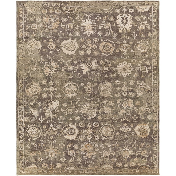 Hauteloom Cantley Wool Living Room, Bedroom Area Rug - Traditional - High Pile - Charcoal, Cream, Dark Brown - 8' x 10'