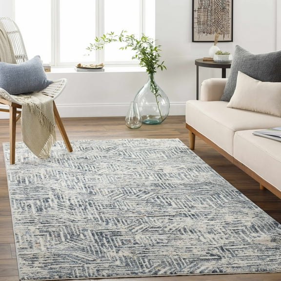 Hauteloom Capaga Living Room, Bedroom Area Rug - Contemporary - Slate Blue, Ivory, Navy - 18" x 18" Sample
