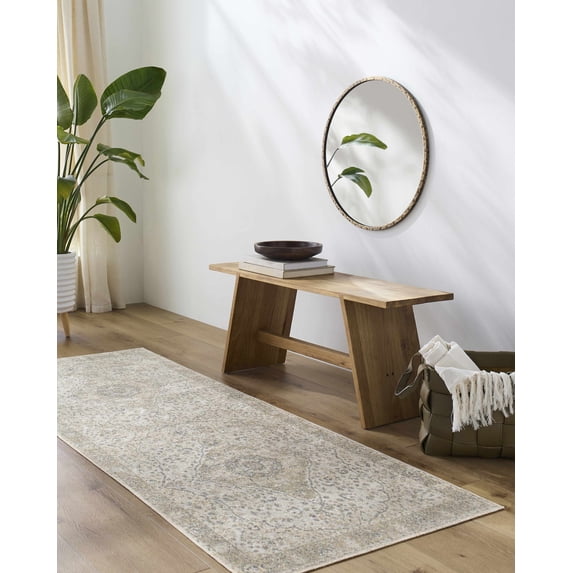 Hauteloom Cara Machine Washable Farmhouse Traditional Damask Runner Rug for Hallway - Bohemain Vintage Bordered Carpet - Pet Friendly - Brown, Beige, Cream, Sage - 2'7" x 10'