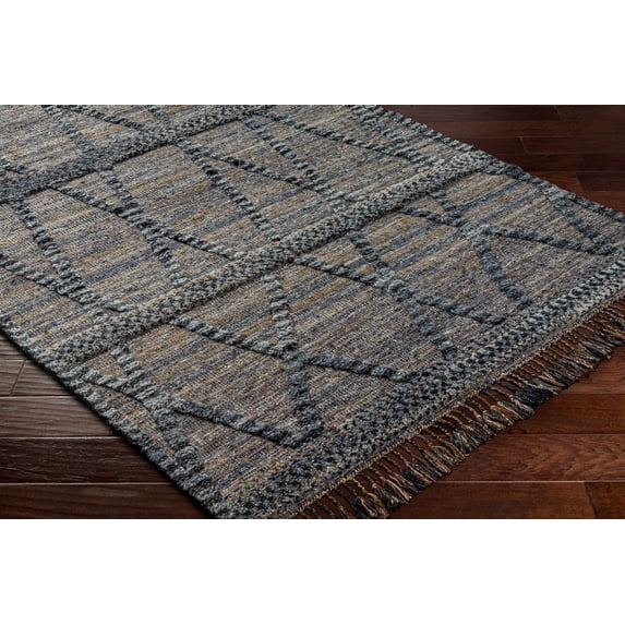 Hauteloom Caromatan Wool Living Room, Bedroom Area Rug - Bohemian, Transitional - High Pile - Black, Gray, Charcoal - 5' x 7'6"