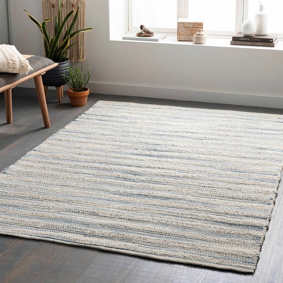 Hauteloom Castillejos Jute Living Room, Bedroom Area Rug - Traditional, Transitional - Denim, Blue, Beige - 5' x 7'6"