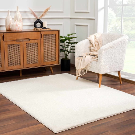Hauteloom Catalyst Living Room, Bedroom Area Rug - Plain Abstract - Contemporary Modern Minimalist Scandinavian - Plush Pile - Cream, White, Ivory, Neutral, Off - 3'11" x 5'7"