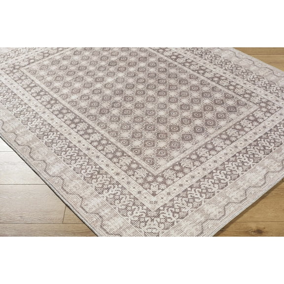 Hauteloom Solara Living Room, Bedroom Machine Washable Area Rug - Traditional, Transitional - Light Brown, Dark Brown, Cream - 3'3" x 4'11"