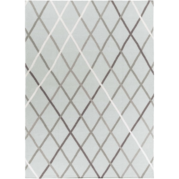 Hauteloom Cecep Wool Living Room, Bedroom Area Rug - Geometric Trellis Diamond - Contemporary Modern Minimalist - Gray, Light, Blue - 2' x 3'