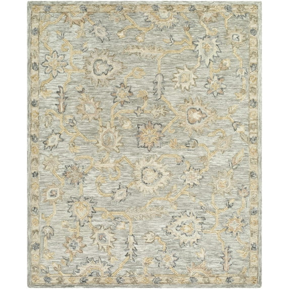 Hauteloom Cedric Boho Hand Tufted Natural Fiber Wool Area Rug - Traditional Floral Carpet for Living Room, Bedroom, Dining Room - Light Silver, Off White, Pearl - 9' x 12'