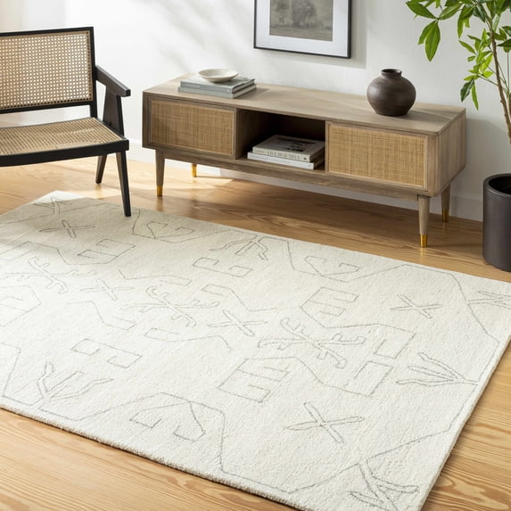 Hauteloom Celia Wool Living Room, Bedroom Area Rug - Ivory, Gray - 2' x 3'
