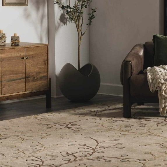 Hauteloom Chama Hand Tufted Wool Living Room, Bedroom Boho Area Rug - Transitional Farmhouse Dot Pattern - Brown, Beige, Yellow - 9'9" Square