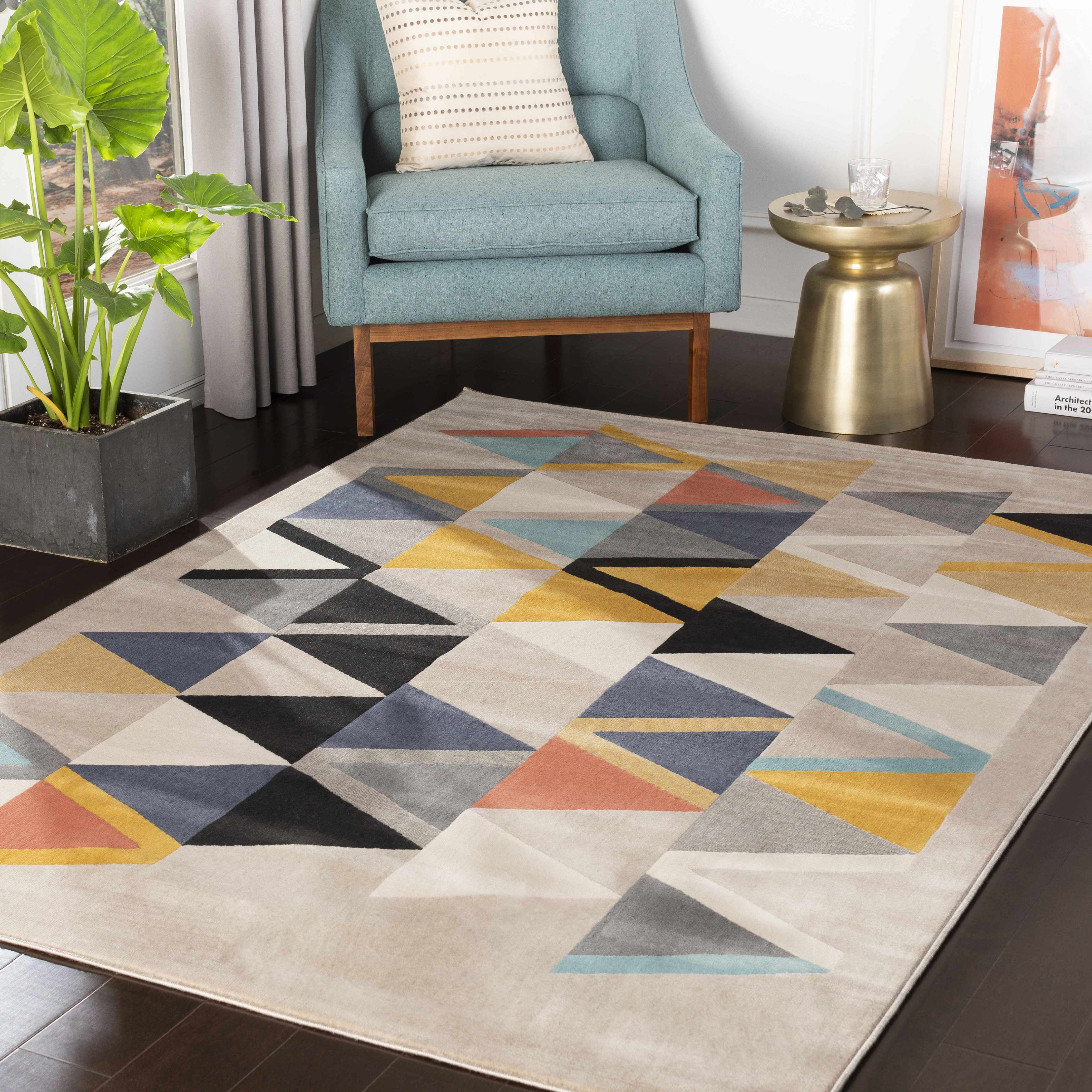 Hauteloom Jiziv Living Room, Bedroom Area Rug - Geometric Triangle ...