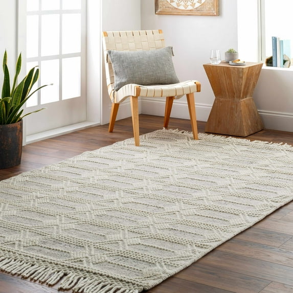 Hauteloom Chars Wool Living Room, Bedroom Area Rug - Traditional, Transitional - Ivory, Black - 27" x 45"