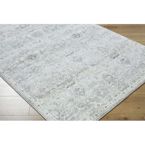 Hauteloom Cheree Living Room, Bedroom Area Rug - Traditional - Silver Gray, Slate Blue, Metallic Silver - 5'3" x 7'