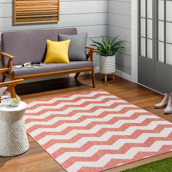 Hauteloom Cheri Living Room, Bedroom Patio Outdoor Area Rug - Bohemian, Transitional - Lambswool, Brown, Dark Coral - 7'10" x 10'