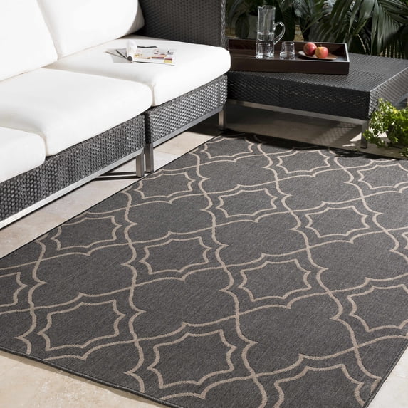Hauteloom Chertsey Living Room, Bedroom Patio Outdoor Area Rug - Indoor/Outdoor - Black, Brown - 3'7" x 5'7"