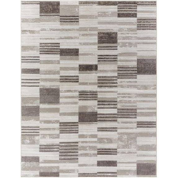 Hauteloom Chiaki Living Room, Bedroom Area Rug - Contemporary - Ivory, Medium Gray, Light Brown - 7'10" x 10'