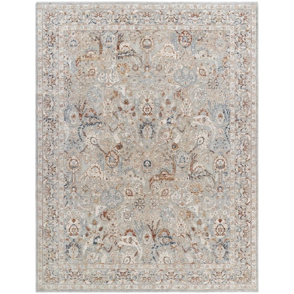 Hauteloom Chikao Living Room, Bedroom Area Rug - Traditional - Cream, Slate Blue, Beige - 5'3" Round