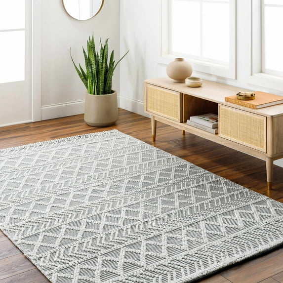 Hauteloom Chimamanda Recycled Material Living Room, Bedroom Area Rug - Gray, Purple - 27" x 45"
