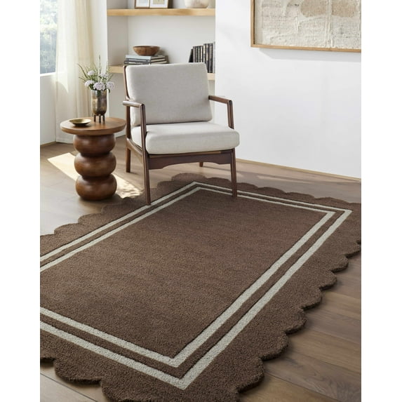 Hauteloom Chogan Wool Living Room, Bedroom Area Rug - Contemporary - Chocolate Brown, Taupe - 5' x 7'6"