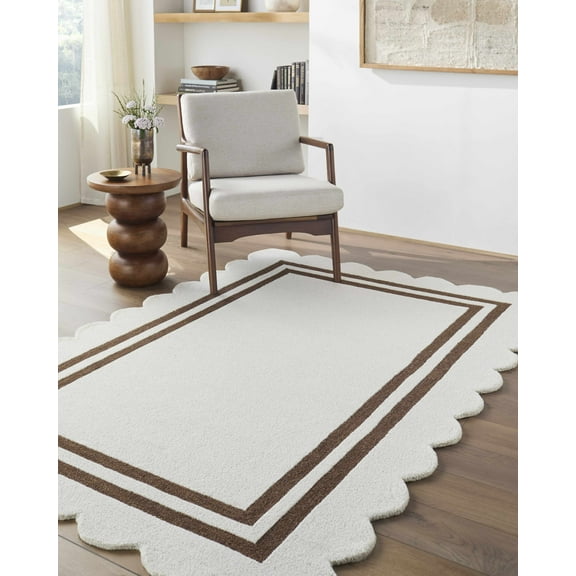 Hauteloom Chogan Wool Living Room, Bedroom Area Rug - Contemporary - Ivory, Chocolate Brown - 2' x 3'
