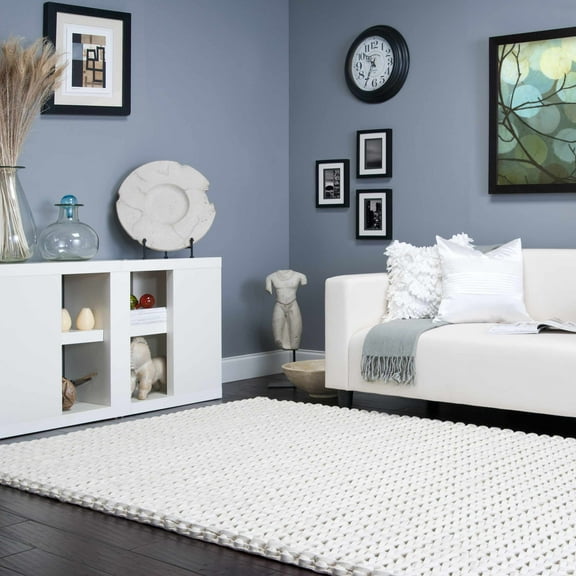 Hauteloom Christoval Wool Living Room, Bedroom Area Rug - Natural Fibers - High Pile - Cream - 2' x 3'