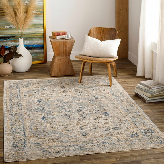 Hauteloom Chuka Living Room, Bedroom Area Rug - Traditional - Denim, Ice Blue, Teal - 18" x 18" Sample