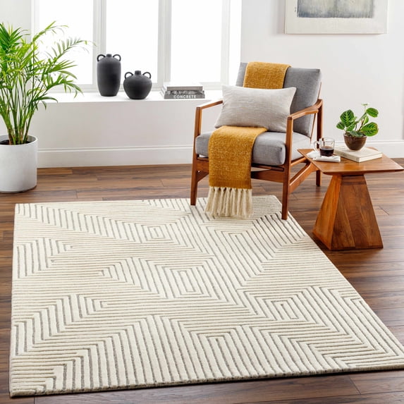 Hauteloom Citro Wool Living Room, Bedroom Area Rug - Beige, Gray, Brown - 8' x 10'
