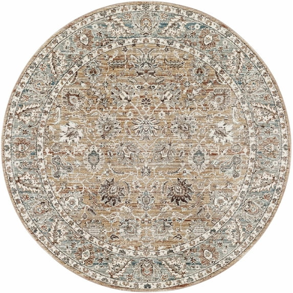 Hauteloom Civankan Living Room, Bedroom Area Rug - Oriental Traditional Bohemian - Brown, Green - 5'3"- Round