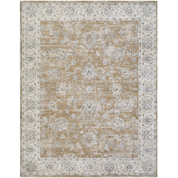 Hauteloom Claydon Hallway, Kitchen Runner Rug - Bordered Oushak Style Traditional Floral - Brown, Gray - 2'7" x 7'3"