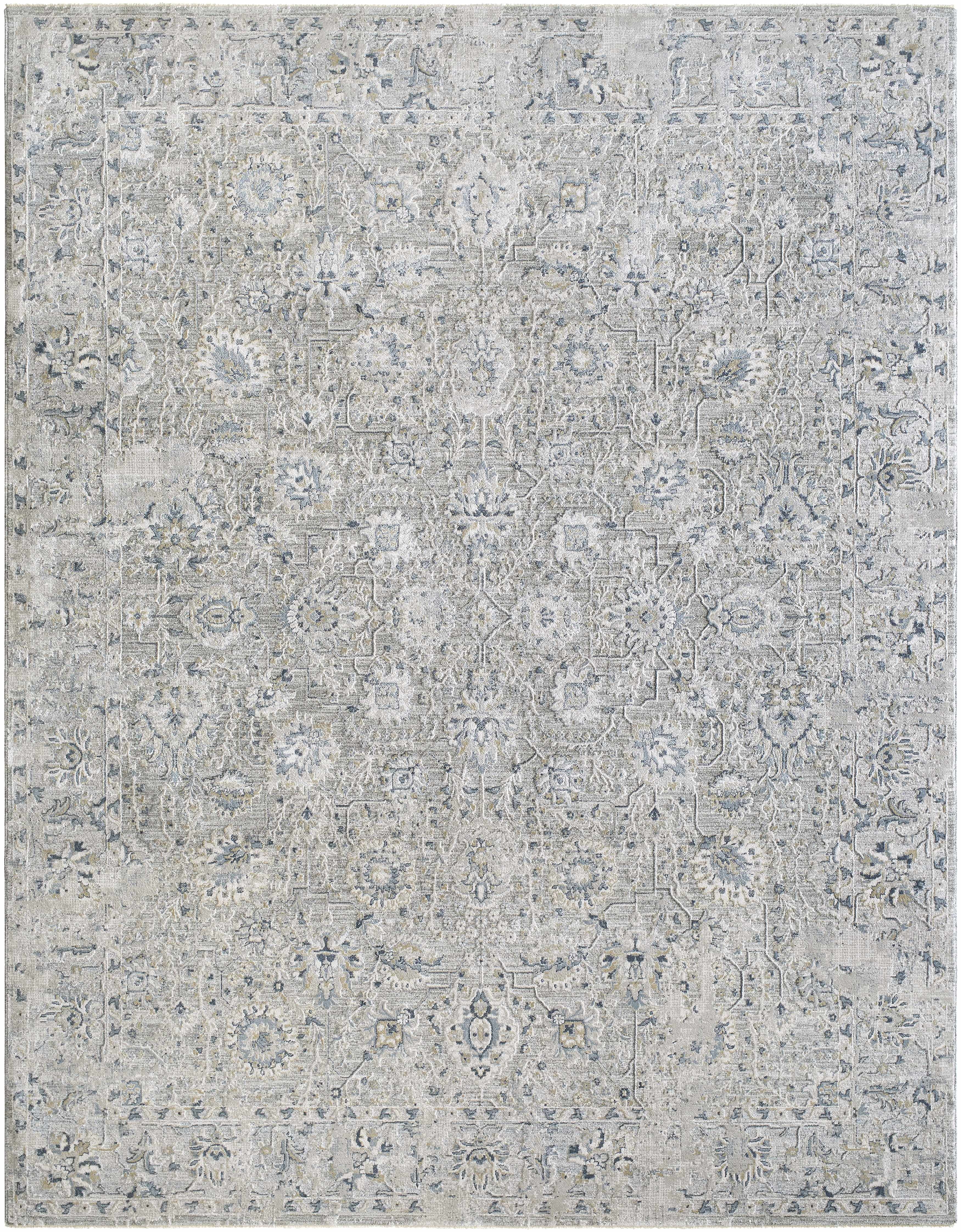 Hauteloom Claydon Living Room, Bedroom Area Rug - Bohemian Traditional Farmhouse - Blue, Gray, Olive - 7'10" Round