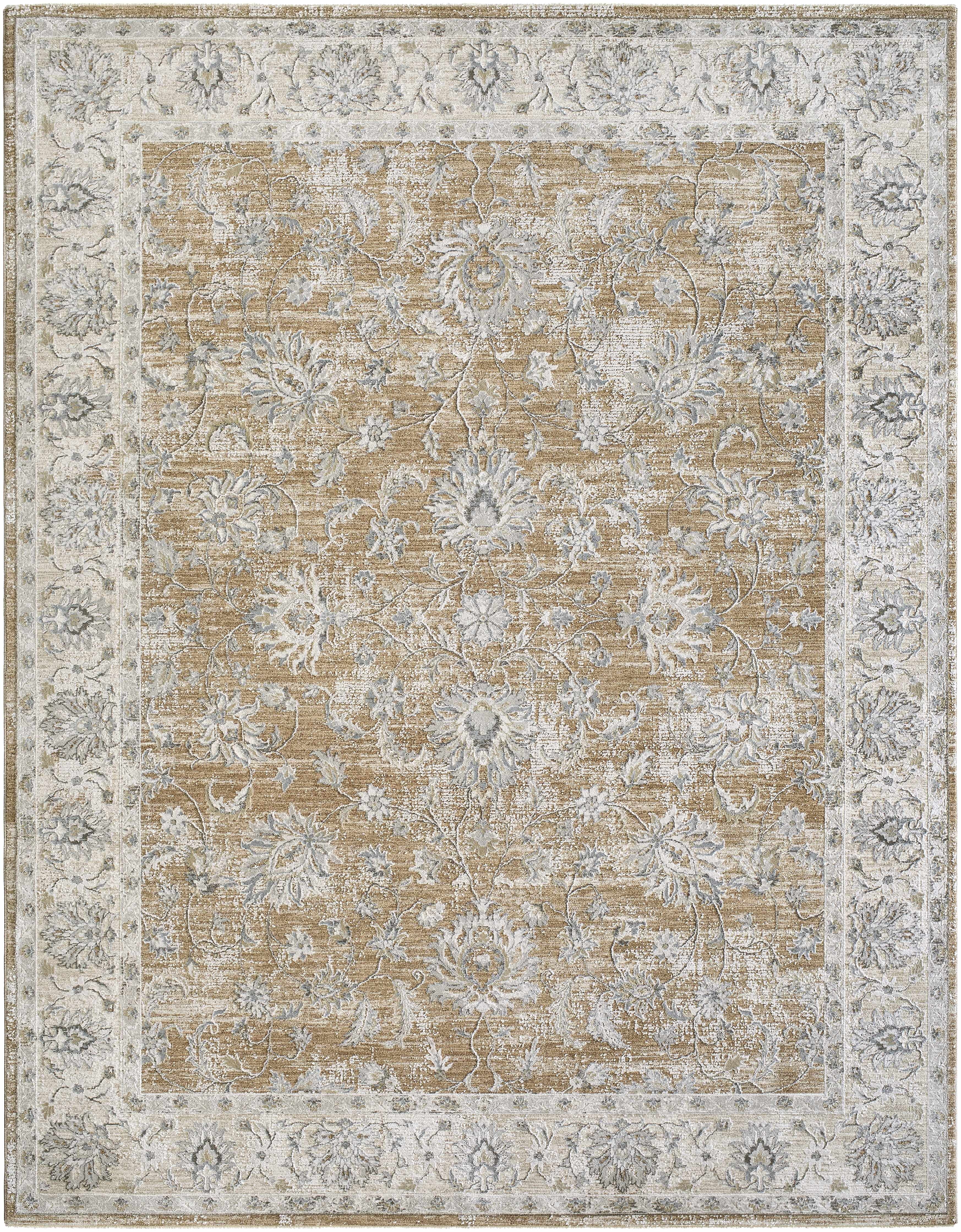 Hauteloom Claydon Living Room, Bedroom Area Rug - Bordered Oushak Style Traditional Floral - Brown, Gray - 5' x 7'5"