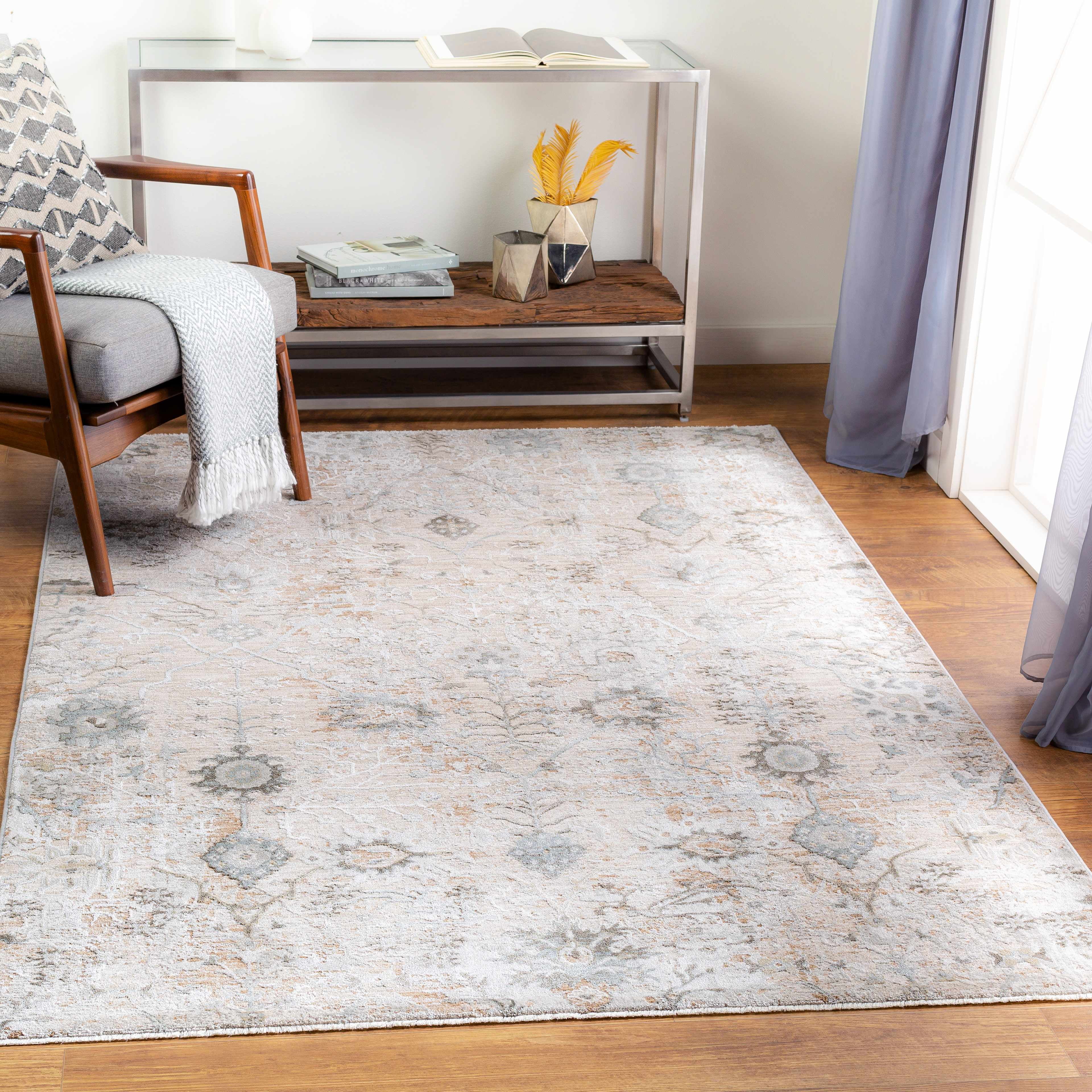 Gray and Beige Stain-Resistant Rectangular Area Rug 7'10" x 10'2"