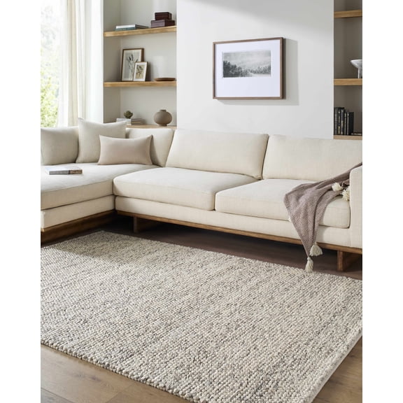 Hauteloom Abercorn Wool Living Room, Bedroom Area Rug - Bohemian, Transitional - Beige, Charcoal - 6' x 9'