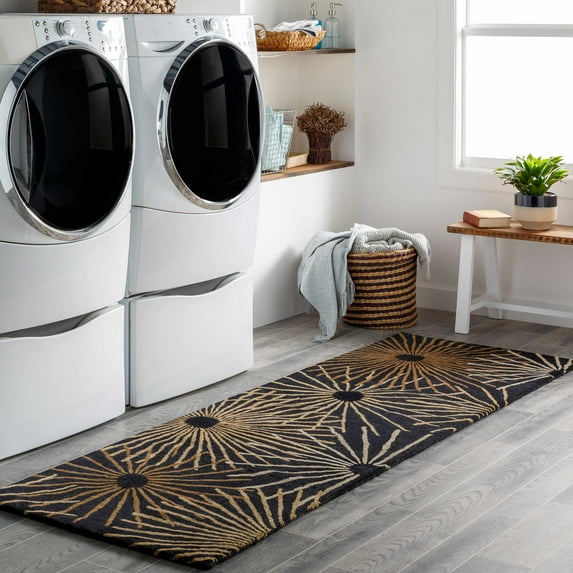 Hauteloom Clover Wool Hallway, Kitchen Runner Rug - Modern - Black, Brown, Beige - 2'6" x 8'