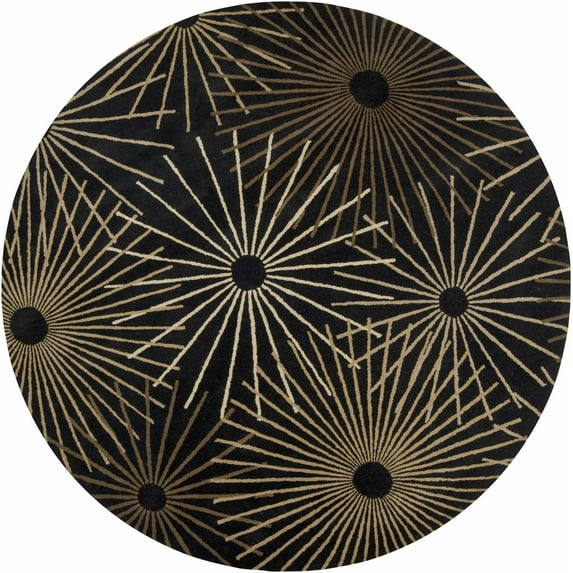 Hauteloom Clover Wool Living Room, Bedroom Area Rug - Modern - Black, Brown, Beige - 9'9"-Round