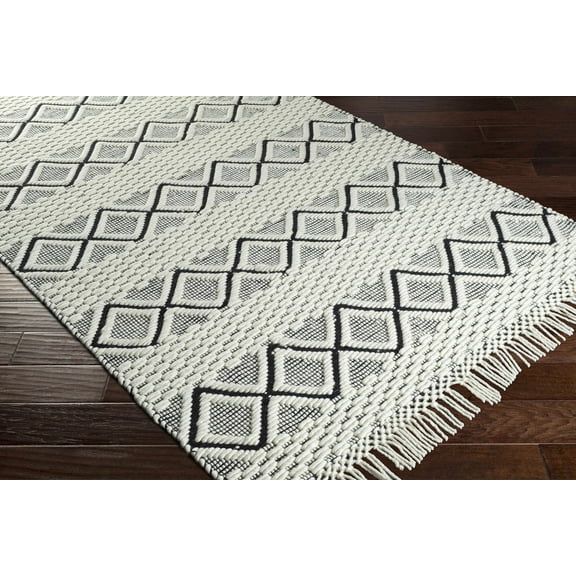Hauteloom Cobourg Wool Living Room, Bedroom Area Rug - Bohemian, Transitional - Black, Cream - 2' x 3'