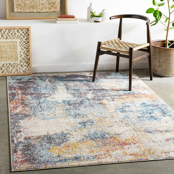 Hauteloom Cofield Living Room, Bedroom Area Rug - Modern - Gray, Blue, Red - 5'2" x 7'