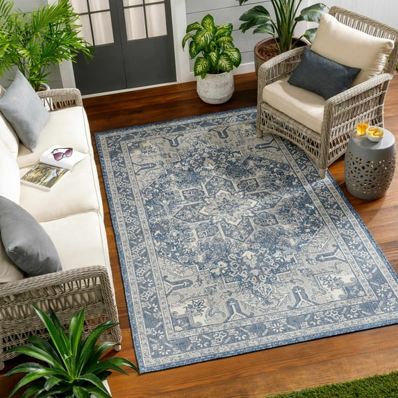 Hauteloom Cohen Living Room, Bedroom Patio Outdoor Area Rug - Gray, Blue - 5'3" x 7'