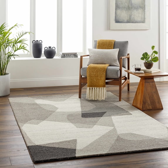 Hauteloom Colin Wool Living Room, Bedroom Area Rug - Beige, Gray - 9' x 12'
