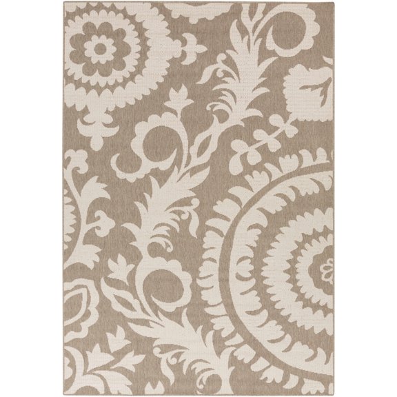 Hauteloom Briar Living Room, Bedroom Patio Outdoor Area Rug - Floral Medallion Circles - Traditional Transitional Farmhouse - Taupe, Cream, Beige - 8'10" Round