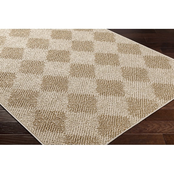 Hauteloom Diamond Living Room, Bedroom Patio Outdoor Area Rug - Diamond Geometric Trellis - Traditional Transitional Farmhouse - Beige, Cream, Tan - 2' x 2'11"