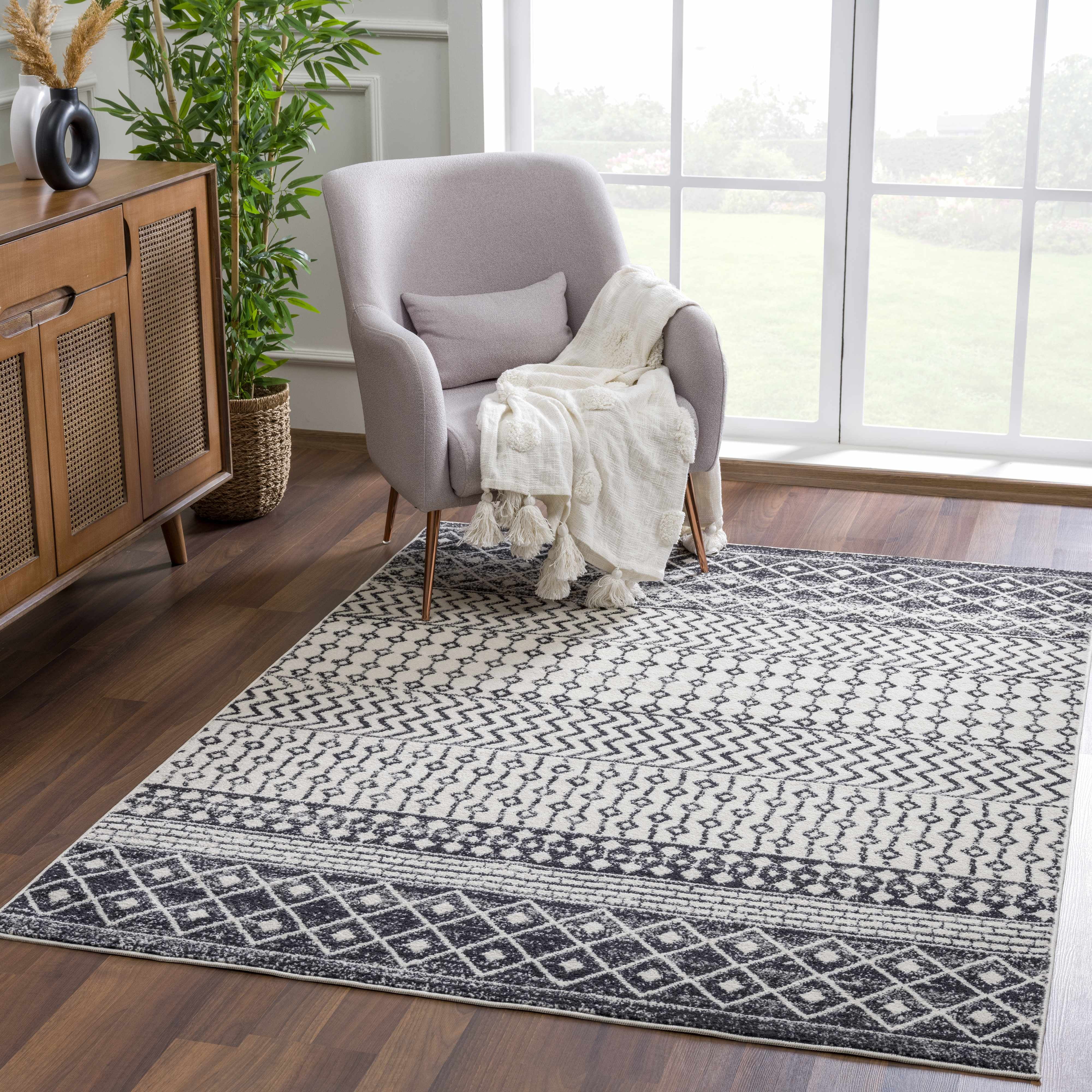 Hauteloom Constantinople Living Room, Bedroom Area Rug - Bohemian/Global - Black, Gray, Light Gray - 10' x 13'