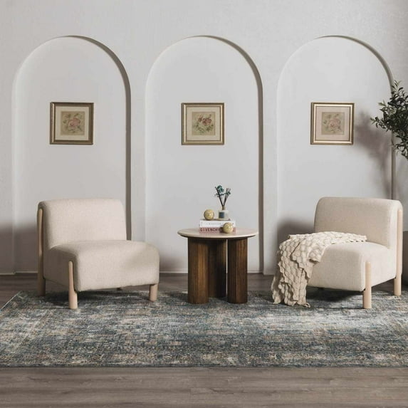 Hauteloom Cooranbong Traditional Medallion Area Rug - Vintage Distressed Look Oriental Carpet for Living Room, Bedroom - Farmhouse - Beige, Brown, Blue - 6'7" x 9'6"