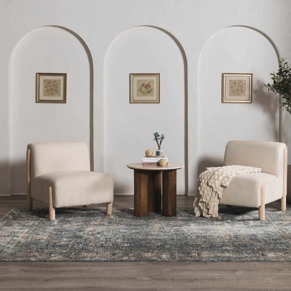 Hauteloom Cooranbong Traditional Medallion Area Rug - Vintage Distressed Look Oriental Carpet for Living Room, Bedroom - Farmhouse - Beige, Brown, Blue - 9'10" x 15'1"