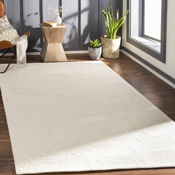 Hauteloom Cork Wool Living Room, Bedroom Area Rug - Bohemian, Transitional - High Pile - Cream - 2' x 3'