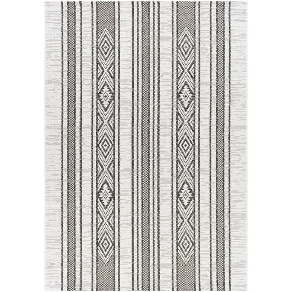 Hauteloom Cowen Living Room, Bedroom Patio Outdoor Area Rug - Global - Black, Gray, Ivory - 6'7"