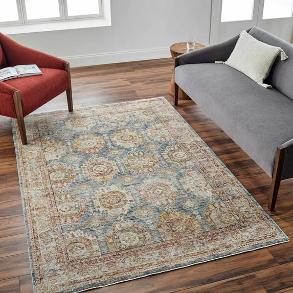 Hauteloom Crescentia Living Room, Bedroom Area Rug - Green, Beige, Blue - 5' x 7'5"