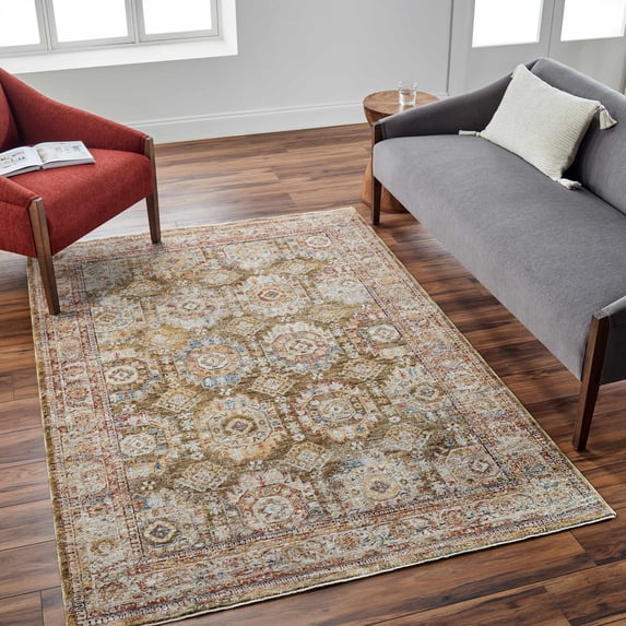 Hauteloom Crescentia Living Room, Bedroom Area Rug - Green, Brown, Beige - 7'10" x 10'3"