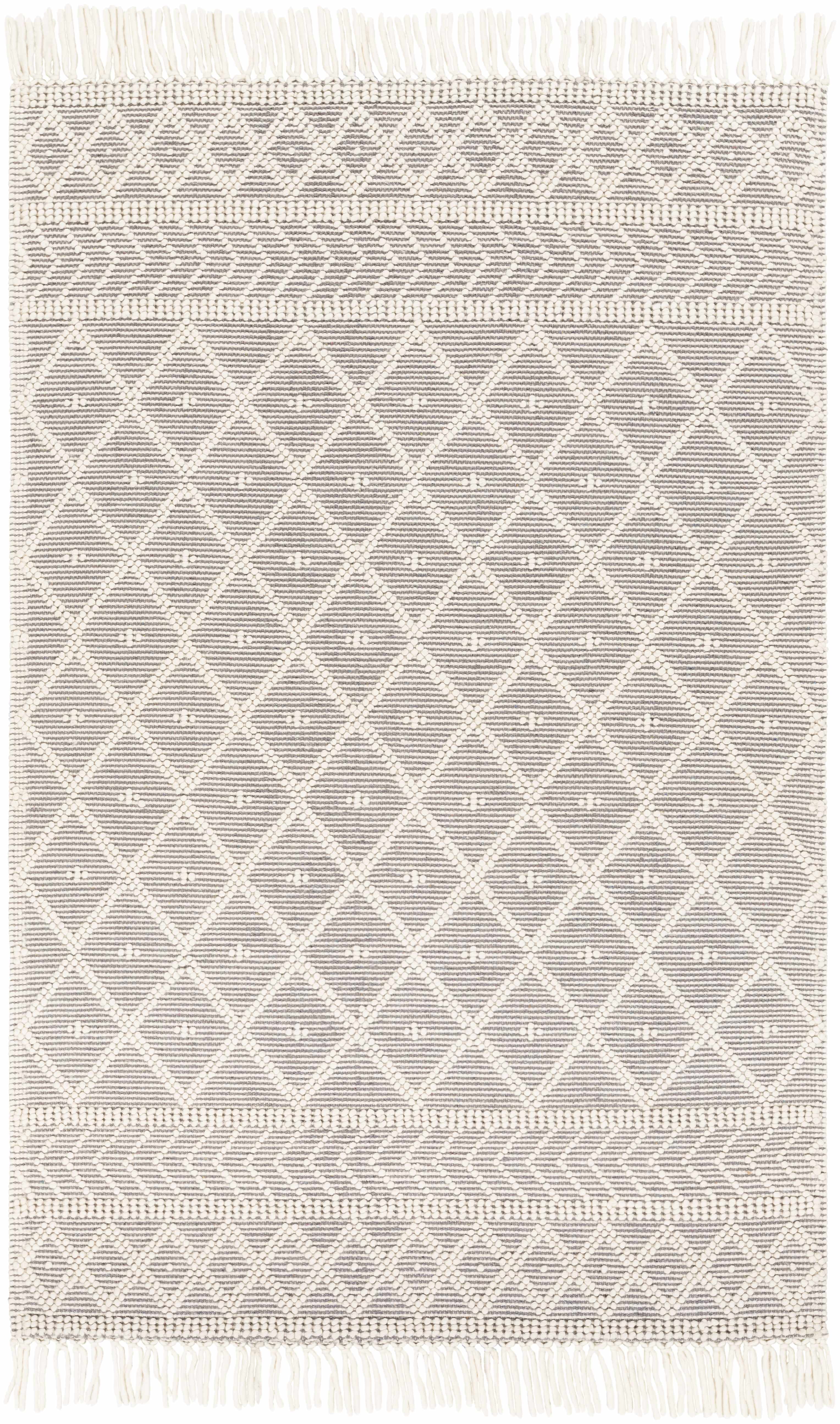 Ivory and Charcoal Handwoven Wool Cotton 5' x 7'6" Area Rug