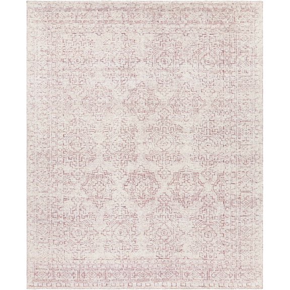 Hauteloom Wyatt Living Room, Bedroom Area Rug - Medallion Geometric Border - Traditional Oriental Transitional - Cream, Pink, Red - 2' x 3'