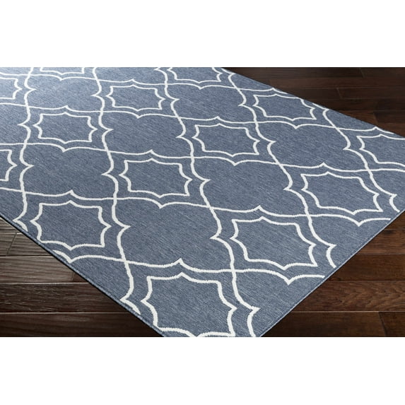 Hauteloom Curryville Living Room, Bedroom Patio Outdoor Area Rug - Traditional, Transitional - Navy, White - 8'10" Round